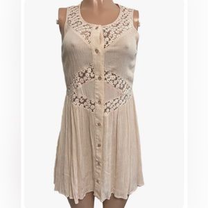Blush lace insert mini button down dress L